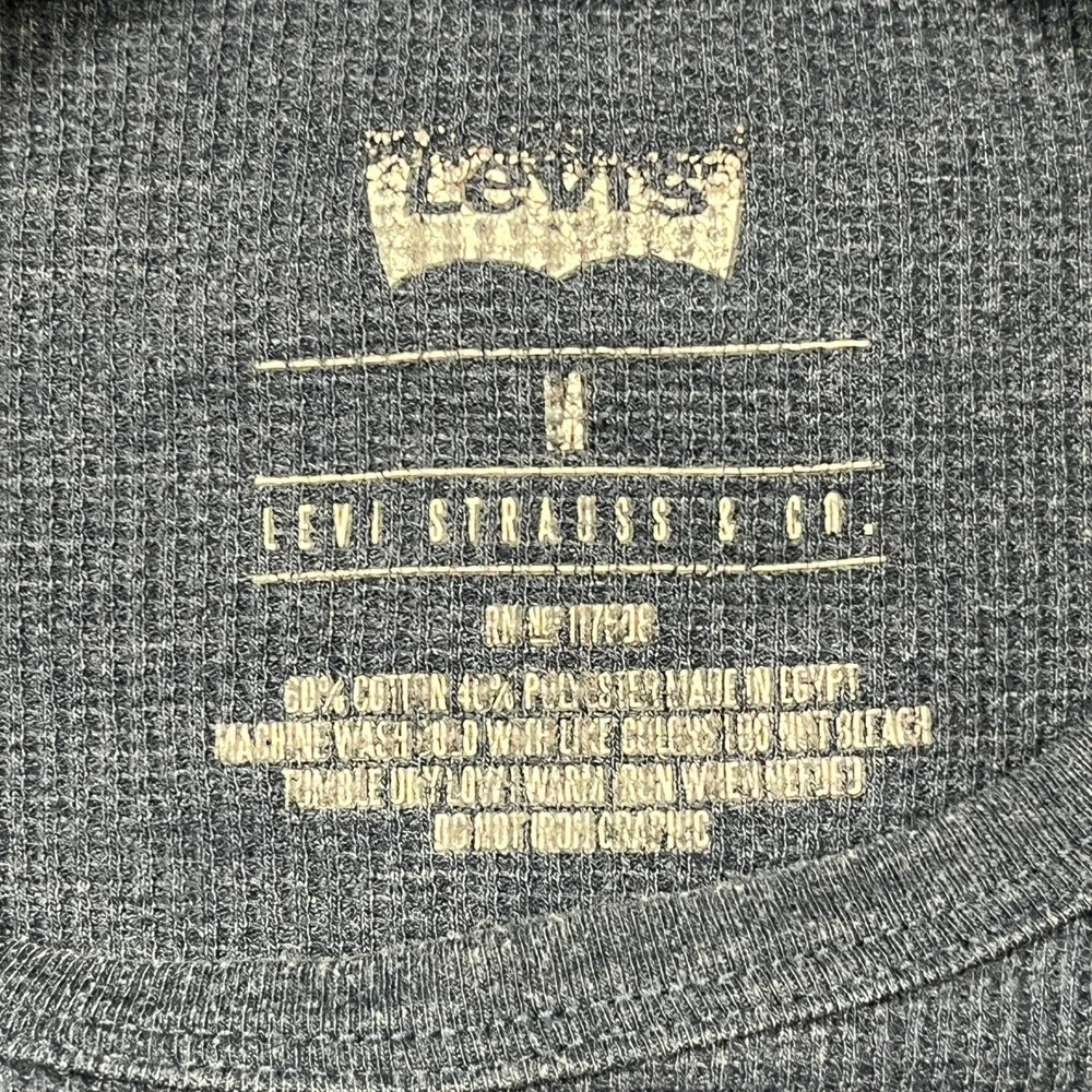Levis Thermal Shirt Mens Medium Blue California Bear Waffle Knit Long‎ Sleeve